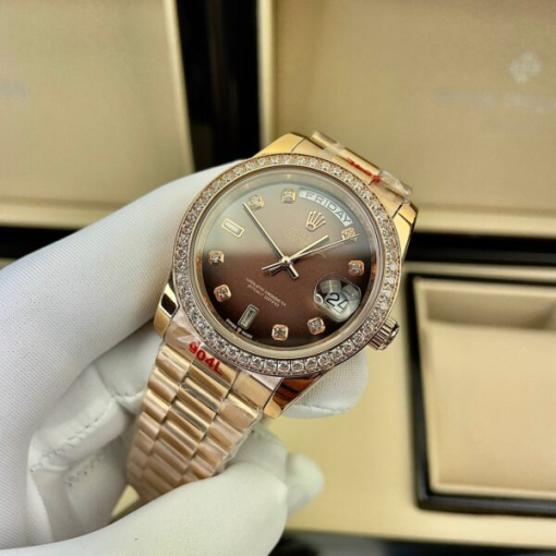 Custom Rolex Day-Date Rose Gold Chocolate Dial Diamonds Dial - Asian Rolex 130 - Image 3