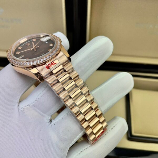 Custom Rolex Day-Date Rose Gold Chocolate Dial Diamonds Dial - Asian Rolex 130 - Image 4