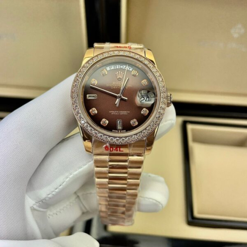 Custom Rolex Day-Date Rose Gold Chocolate Dial Diamonds Dial - Asian Rolex 130