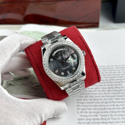 Custom Rolex Day-Date Oyster Black Dial Diamonds Bezel - Asian Rolex 122 - Image 3