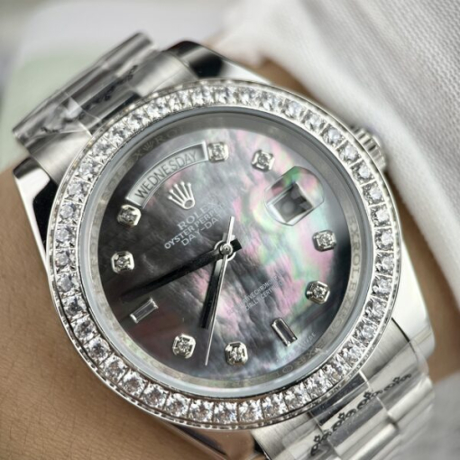 Custom Rolex Day-Date Oyster Black Dial Diamonds Bezel - Asian Rolex 122 - Image 4