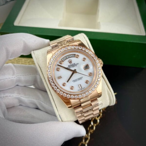 Custom Rolex Day-Date Rose Gold White Dial Diamonds Bezel - Asian Rolex 117 - Image 3