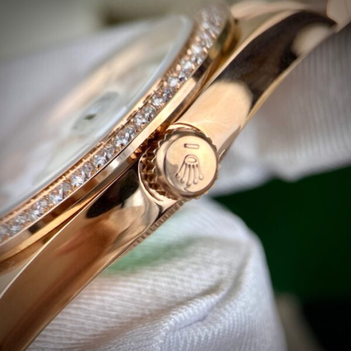 Custom Rolex Day-Date Rose Gold White Dial Diamonds Bezel - Asian Rolex 117 - Image 5