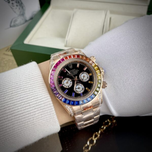 Custom Rolex Daytona Cosmograph Rainbow Rose Gold Black Dial - Asian Rolex 35 - Image 3