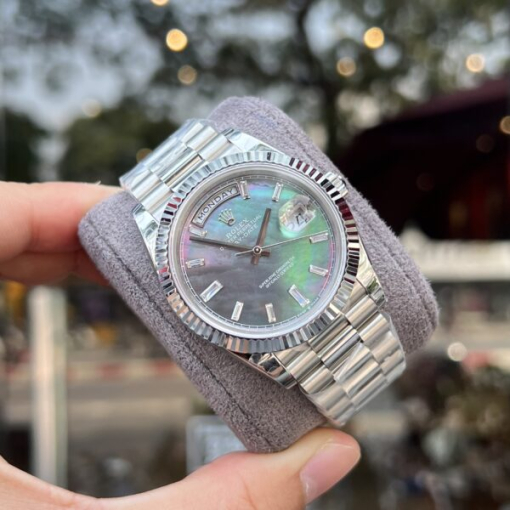 Custom Rolex Purple Mother-of-Pearl Day-Date Steel with Diamond Hour Markers - Swiss 148 - Image 2