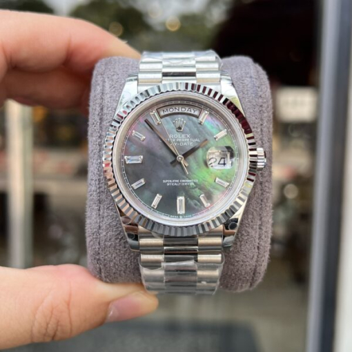 Custom Rolex Purple Mother-of-Pearl Day-Date Steel with Diamond Hour Markers - Swiss 148