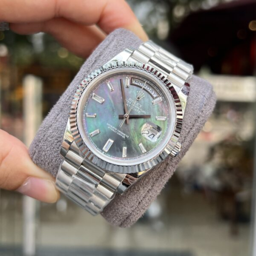 Custom Rolex Purple Mother-of-Pearl Day-Date Steel with Diamond Hour Markers - Swiss 148 - Image 3