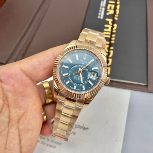 Custom Rolex Sky-Dweller Rose Gold Blue Dial - Asian Rolex 43 - Image 2