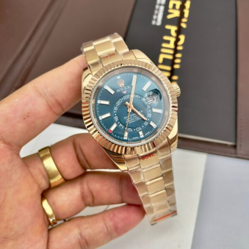 Custom Rolex Sky-Dweller Rose Gold Blue Dial - Asian Rolex 43 - Image 3