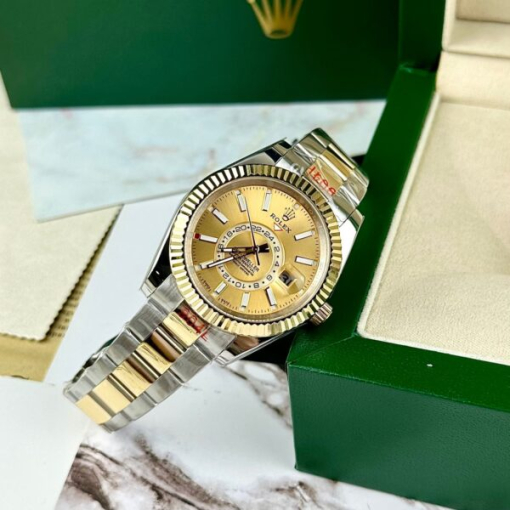 Custom Rolex Sky-Dweller Demi Gold Champagne Dial - Asian Rolex 42