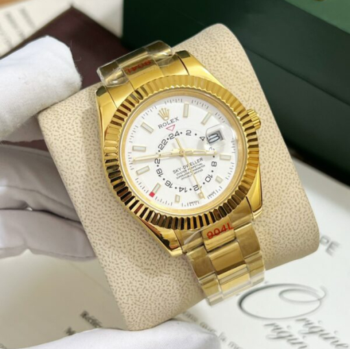 Custom Rolex Sky-Dweller Yellow Gold White Dial - Asian Rolex 45