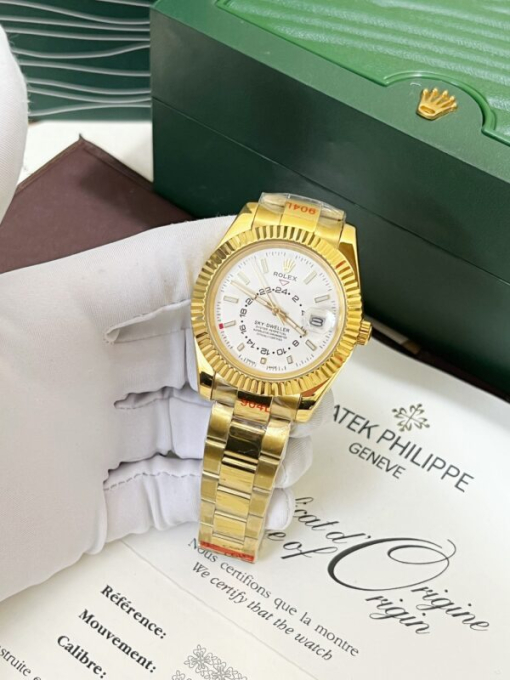 Custom Rolex Sky-Dweller Yellow Gold White Dial - Asian Rolex 45 - Image 3