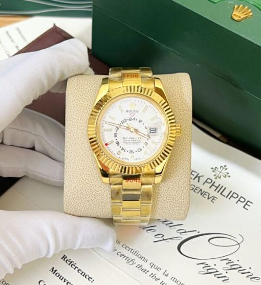 Custom Rolex Sky-Dweller Yellow Gold White Dial - Asian Rolex 45 - Image 4