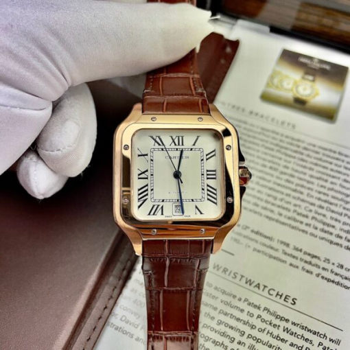 Custom Cartier Santos Rose Gold White Dial - Asia Cartier4