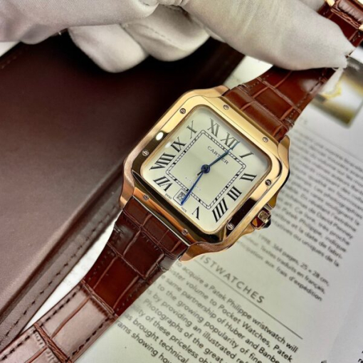 Custom Cartier Santos Rose Gold White Dial - Asia Cartier4 - Image 5