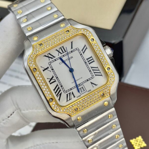 Custom Cartier Santos Demi White Gold Diamond Bezel- Asia Cartier12