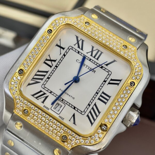 Custom Cartier Santos Demi White Gold Diamond Bezel- Asia Cartier12 - Image 3