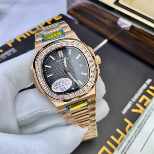 Custom Patek Philippe Nautilus 5711 Rose Gold Grey Dial Rhinestones - Asian Patek 36 - Image 3