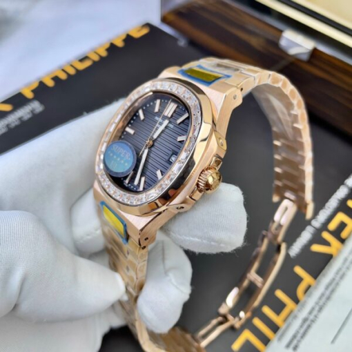 Custom Patek Philippe Nautilus 5711 Rose Gold Grey Dial Rhinestones - Asian Patek 36 - Image 2