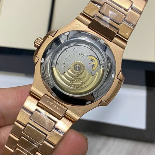 Custom Patek Philippe Nautilus 5712 Rose Gold White Dial Diamonds Bezel - Asian Patek 98 - Image 6