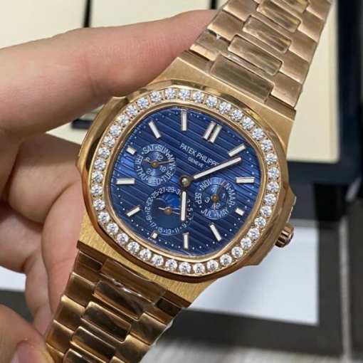 Custom Patek Philippe Nautilus 5740 Rose Gold Blue Dial Diamonds Bezel - Asian Patek 81 - Image 4