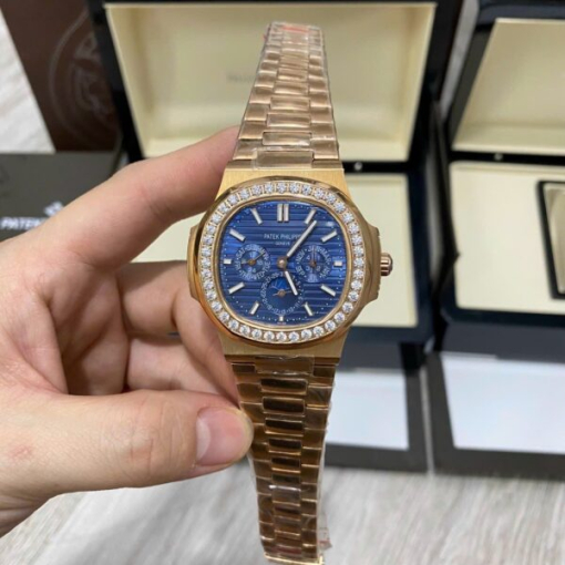 Custom Patek Philippe Nautilus 5712 Blue Dial Diamonds Bezel - Asian Patek 100