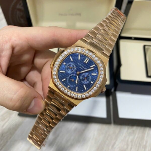 Custom Patek Philippe Nautilus 5740 Rose Gold Blue Dial Diamonds Bezel - Asian Patek 81 - Image 2