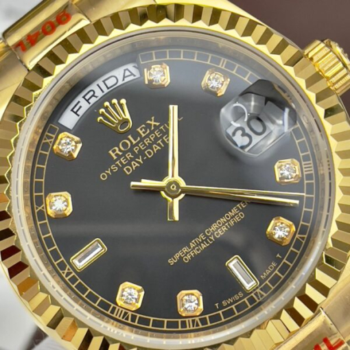 Custom Rolex Day-Date Yellow Gold Black Dial - Asian Rolex 124 - Image 4