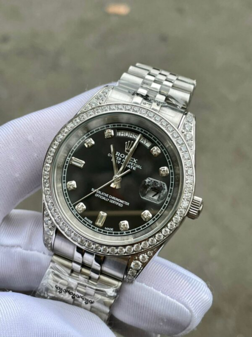 Custom Rolex Day-Date Black Dial Diamonds Bezel - Asian Rolex 108 - Image 2