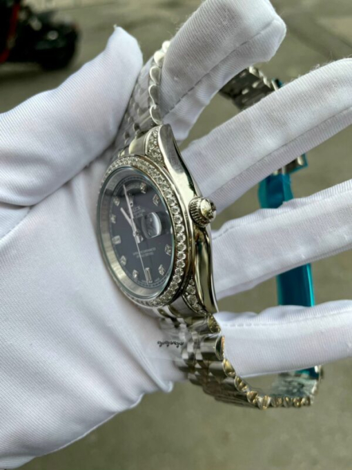 Custom Rolex Day-Date Black Dial Diamonds Bezel - Asian Rolex 108 - Image 4