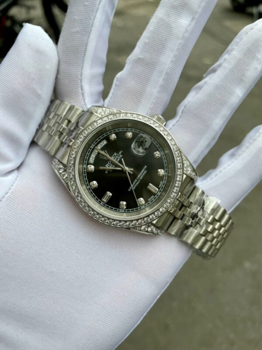 Custom Rolex Day-Date Black Dial Diamonds Bezel - Asian Rolex 108 - Image 3