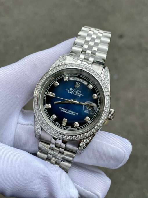 Custom Rolex Day-Date Navy Blue Dial Diamonds Bezel - Asian Rolex 109 - Image 3