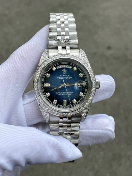 Custom Rolex Day-Date Navy Blue Dial Diamonds Bezel - Asian Rolex 109 - Image 2