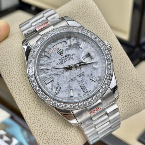 Custom Rolex Day-Date Meteorite Grey Dial Diamonds Bezel - Asian Rolex 134 - Image 3