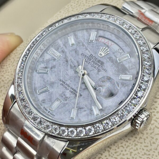 Custom Rolex Day-Date Meteorite Grey Dial Diamonds Bezel - Asian Rolex 134 - Image 4