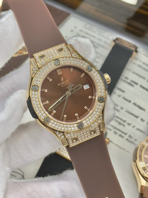 Custom Lady Hublot Classic Fusion Chocolate Dial Diamonds Bezel - Asian Lady Watch 7 - Image 2