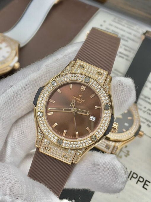 Custom Lady Hublot Classic Fusion Chocolate Dial Diamonds Bezel - Asian Lady Watch 7 - Image 3