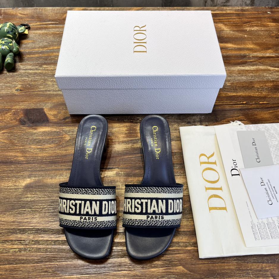 Custom Dior Classic Embroidered Heeled Slides
