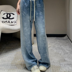 Custom Chanel Denim Wide-Leg Sweatpants