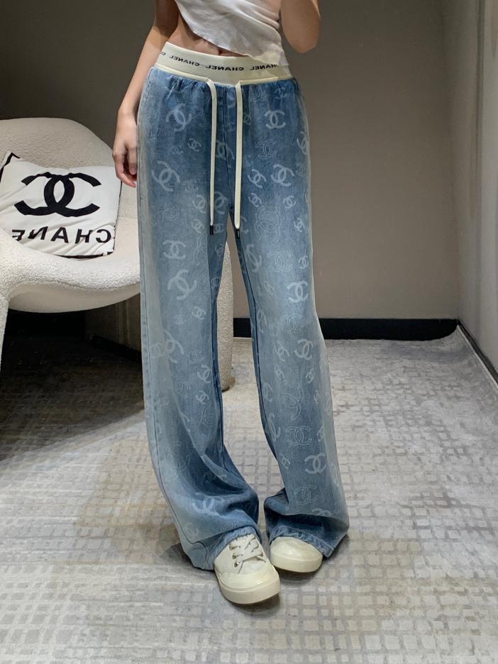 Custom Chanel Denim Wide-Leg Sweatpants