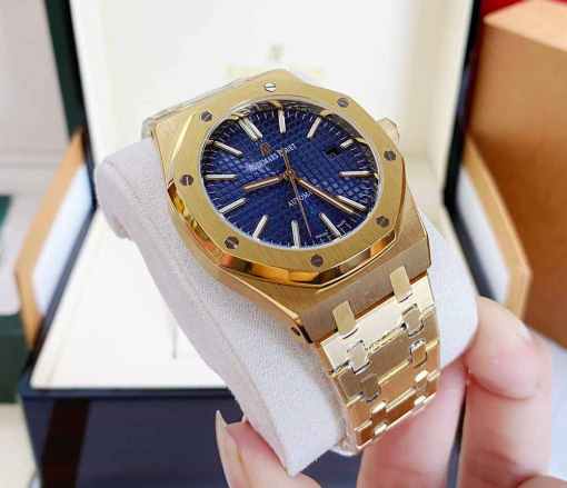 Custom Audemars Piguet Royal Oak Yellow Gold Blue Dial - Asian AP 11 - Image 3