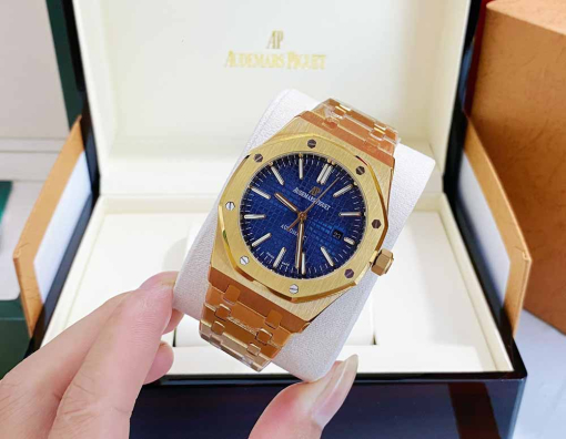 Custom Audemars Piguet Royal Oak Yellow Gold Blue Dial - Asian AP 11 - Image 2