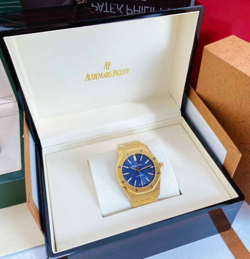 Custom Audemars Piguet Royal Oak Yellow Gold Blue Dial - Asian AP 11 - Image 4