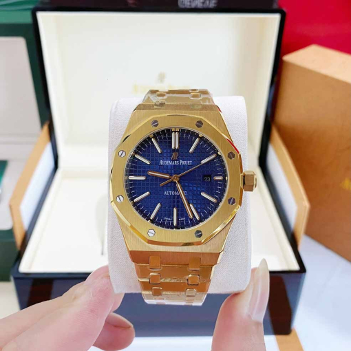 Custom Audemars Piguet Royal Oak Yellow Gold Blue Dial - Asian AP 11