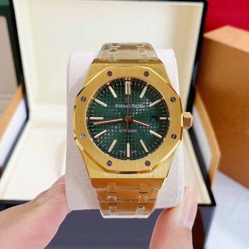 Custom Audemars Piguet Royal Oak Yellow Gold Green Dial - Asian AP 7