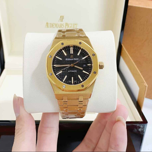 Custom Audemars Piguet Royal Oak Yellow Gold Black Dial - Asian AP 10