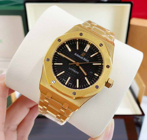 Custom Audemars Piguet Royal Oak Yellow Gold Black Dial - Asian AP 10 - Image 2