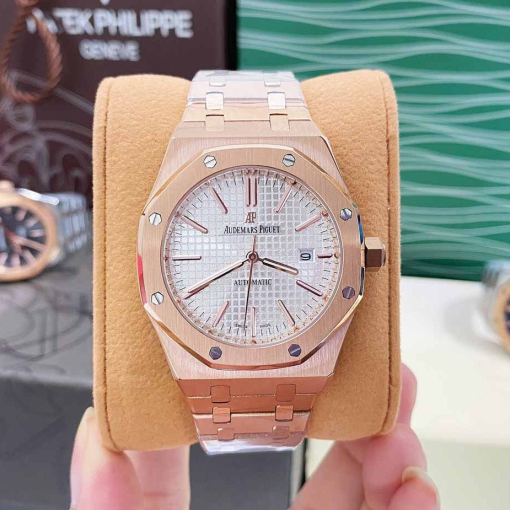 Custom Audemars Piguet Royal Oak Rose Gold White Dial - Asian AP 12