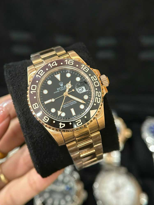 Custom Rolex GMT-Master II Everose Gold Rootbeer Black Dial - Asian 150 - Image 2