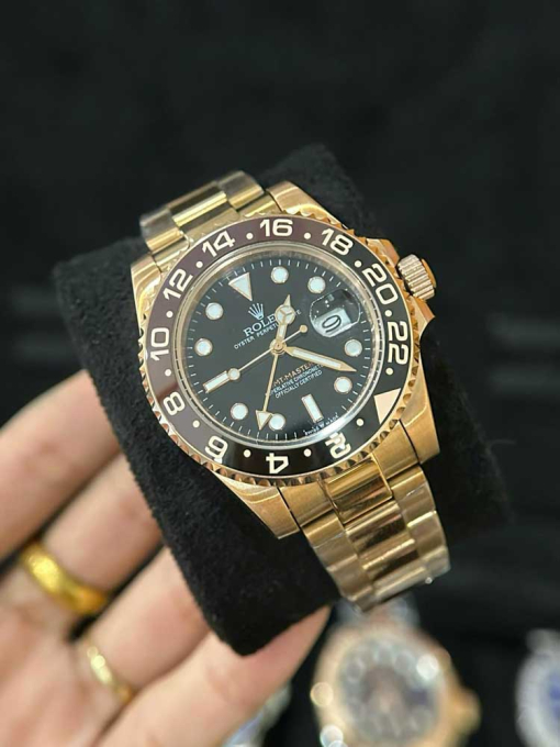 Custom Rolex GMT-Master II Everose Gold Rootbeer Black Dial - Asian 150 - Image 13